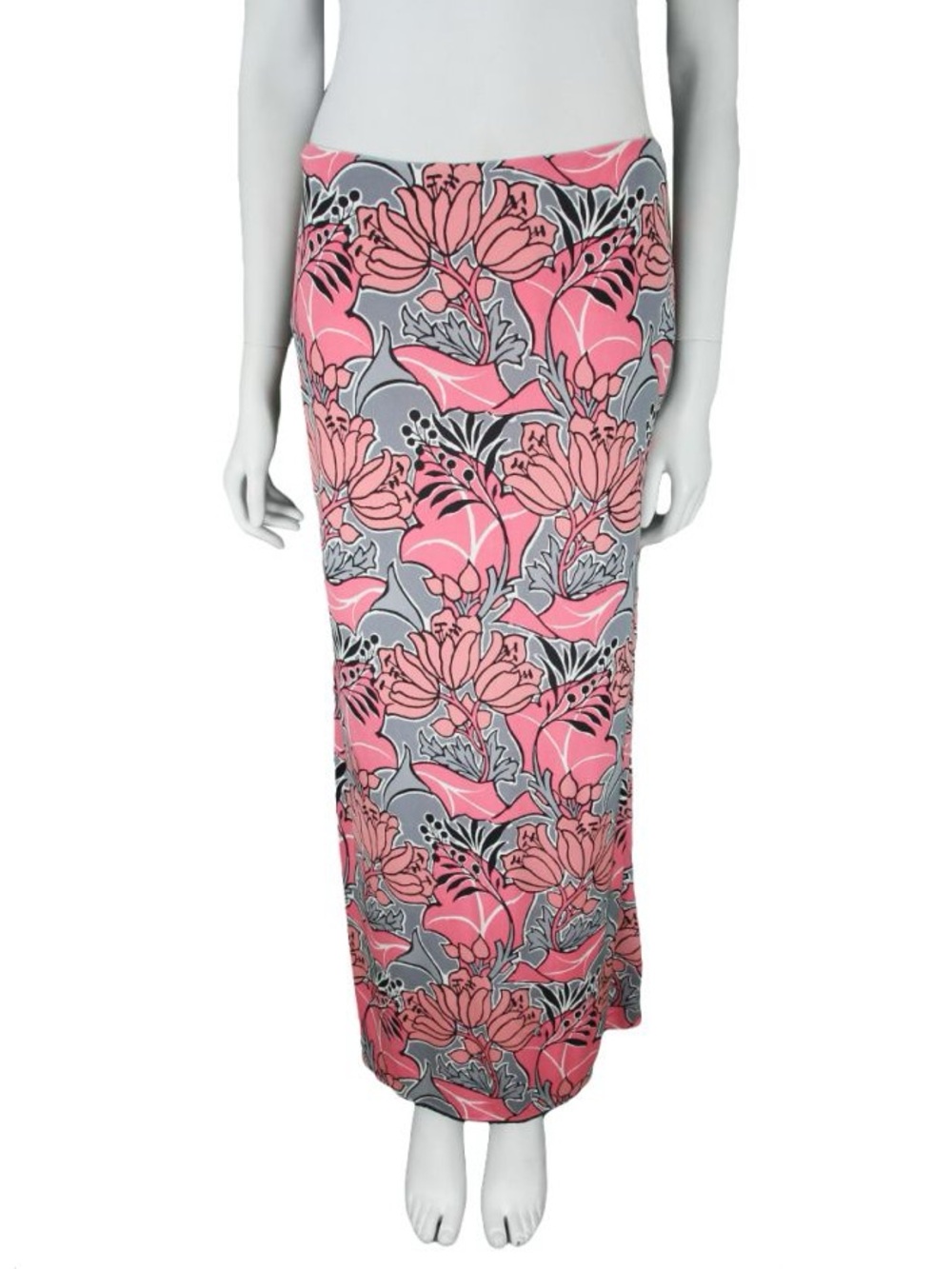 Prada floral silky black pink midi maxi skirt with side slit